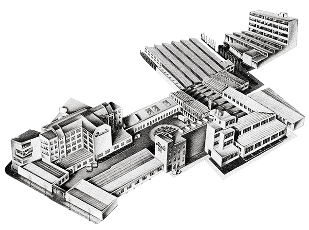 Rotaprint Gesamtgelände um 1960, heute ExRotaprint, Illustration von Rotaprint